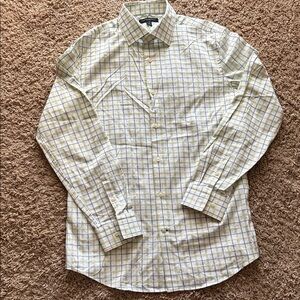Banana Republic Men's Plaid Shirt - green and white